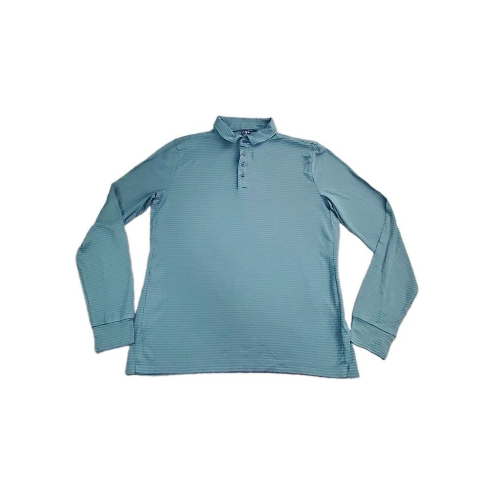 J.Crew Shirt Sz L Tall Green Blue Striped Oarsman Polo Long Sleeve C13-5